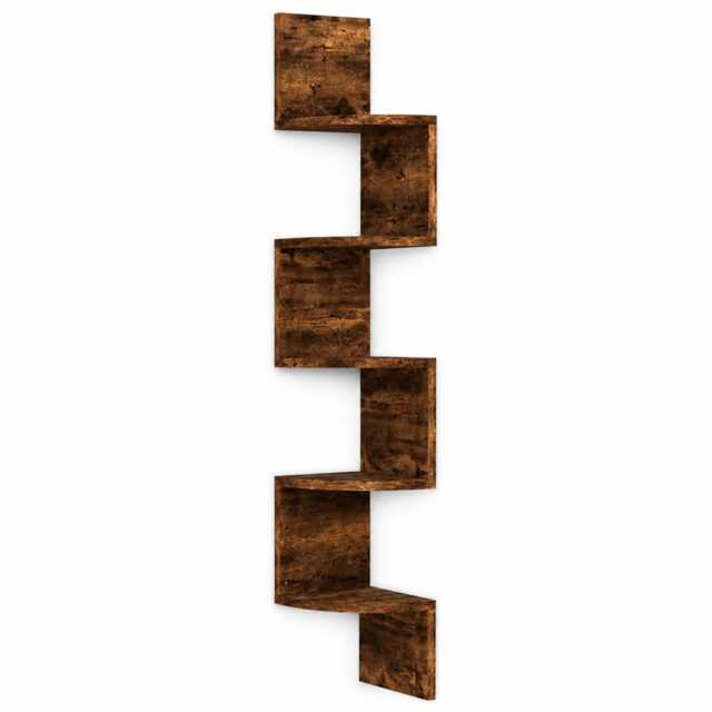 Alivio 5-Tier Zig Zag Corner Wall Shelf, Floating Display Shelves for Books, Plants & Home Decor (Brown)