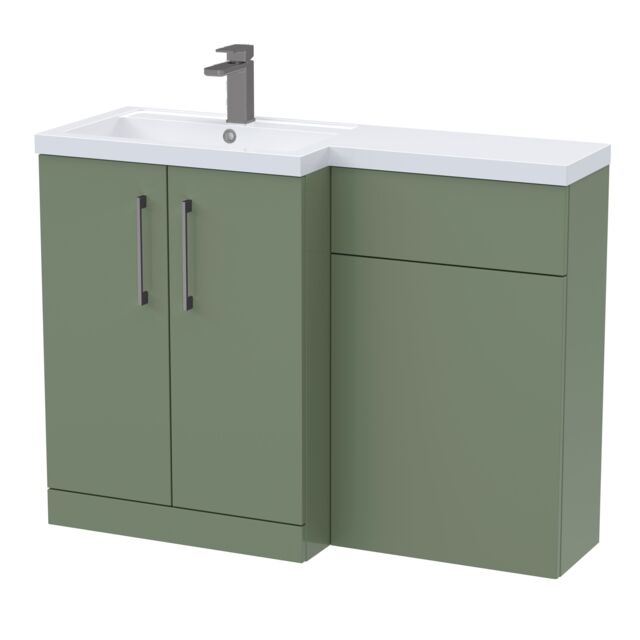 Balterley Left-Hand Bathroom Vanity and WC Unit Combination with Basin, with Handles Green Satin Green
