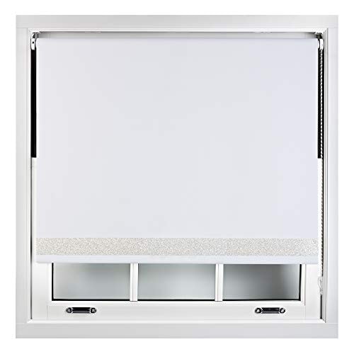 FURNISHED Thermal Blackout Roller Blinds with Glitter Edge - (W)215cm x (L)210cm White White (W) 215cm x (L) 210cm