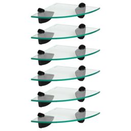 Harbour Housewares Floating Glass Corner Shelf - 20cm - Metallic Brackets - Bathroom Shower Storage Vanity Display Unit Shelf Black Black 6