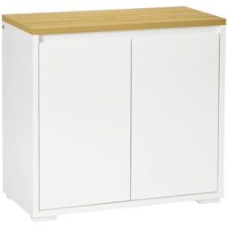 HOMCOM Sideboard Living Room Cabinet with Double Door Cabinet Adjustable Shelf White White