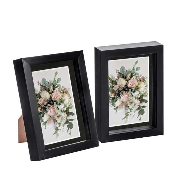"Nicola Spring 5 x 7"" Photo Frames - Black/Black Mount - 3D Picture Frame Box Portrait Display Case (20 x 15.5cm) Set of 2"