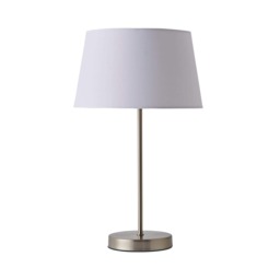 ValueLights Charlie Brushed Chrome Table Lamp White Taper Shade