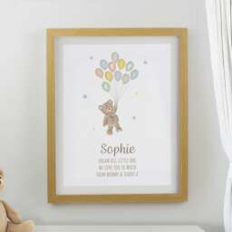 Personalised Teddy Balloon Oak Poster Frame Brown One Size
