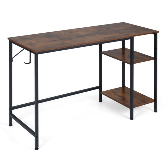 120 cm Reversible Home Office Desk with Headphone Hook & Shelves, Industrial Computer Desk with Adjustable Detachable Shelf & Metal Frame, Executive Desk, PC Workstation for Gaming Working