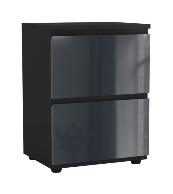 Gloss 2 Drawer Skagen High Wooden Bedside Cabinet No Handle Drawer Storage Multi Black & Grey 1