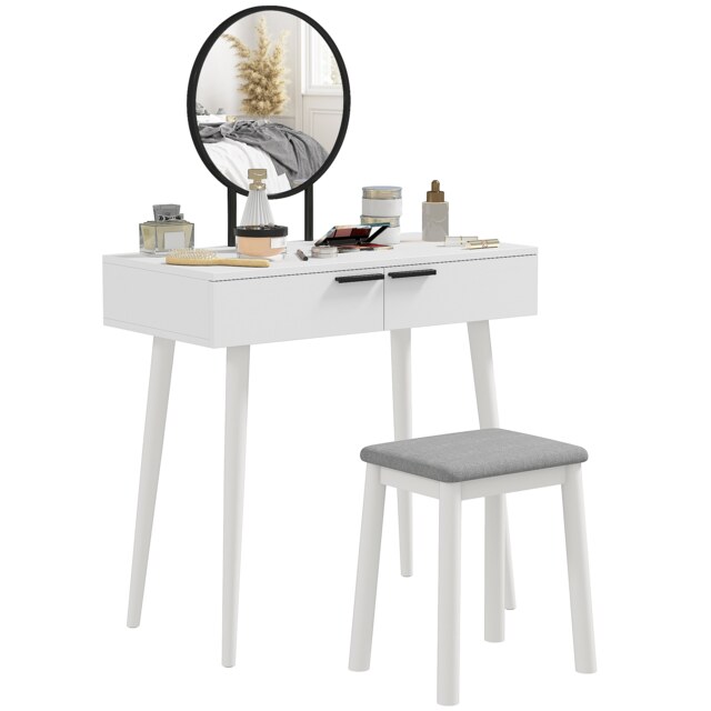 HOMCOM Dressing Table Vanity Set Make Up Desk with Mirror & Stool White