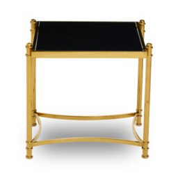 Interiors by Premier Modern Black And Gold Side Table, Stylish Gold Finished Stainless Steel Bedside Table, Elegant Black Topped Glass Table Black