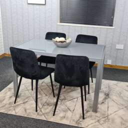 Modern Grey Glass Dining Table Set with 4 Black velvet Chairs Dining Room Furniture Black One Size 5