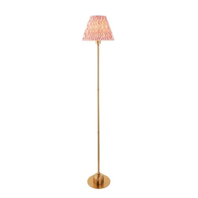 Burley Rechargeable Brushed Aged Brass Plate Floor Lamp with Coral Pink Fabric Ripple Shade 25cm Integrated LED