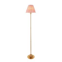 Burley Rechargeable Brushed Aged Brass Plate Floor Lamp with Coral Pink Fabric Ripple Shade 25cm Integrated LED