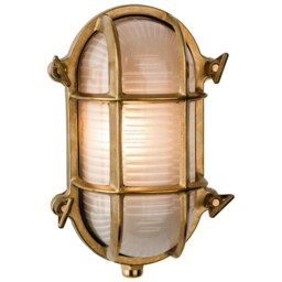 Nautic 1 Light Outdoor Bulkhead Wall, Flush Light Brass, Frosted Glass IP64, E27
