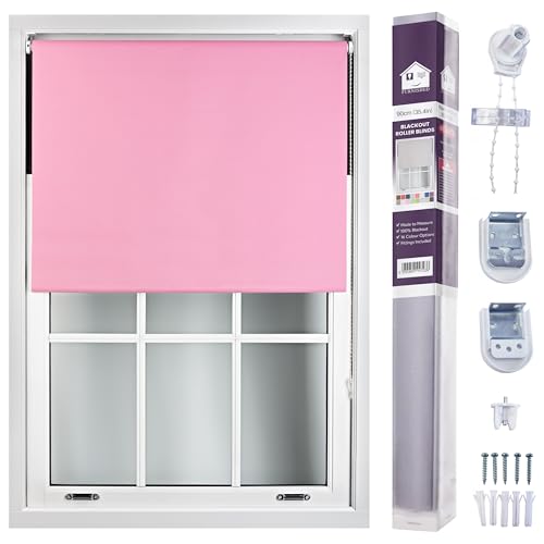 FURNISHED Made to Measure Blackout Blinds Easy Fit UV Protection Insulated Window Shade (W)90cm x (L)210cm Pink Pink (W) 90cm x (L) 210cm