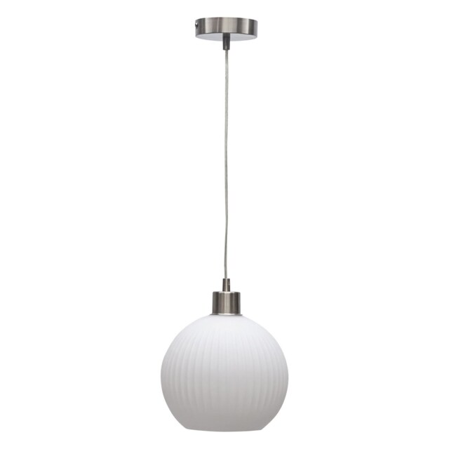 Betchley - White Ribbed Glass Globe with Satin Nickel Pendant Fitting White White 1