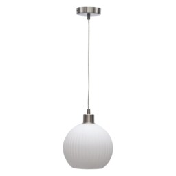 Betchley - White Ribbed Glass Globe with Satin Nickel Pendant Fitting White White 1