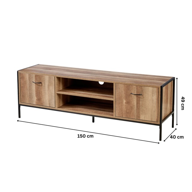 TV Unit Media Stand Storage Cabinet Modern Oak Finish Cupboard and Shelf Storage Brown
