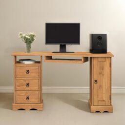 Mercers Furniture Corona Corner Computer Desk 3 Drawer 1 Door Office Bedroom Solid Wood Pine Wooden with Mexican Styling