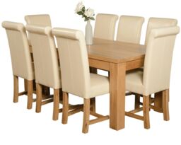 Dakota 182 x 92cm Oak Large Dining Table and 8 Washington Leather Chairs Cream Cream
