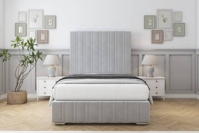 "Sloomy Langston Silver Plush Deep-Sided Bed Frame With 50"" Upholstered Headboard 2'6 Small Single"