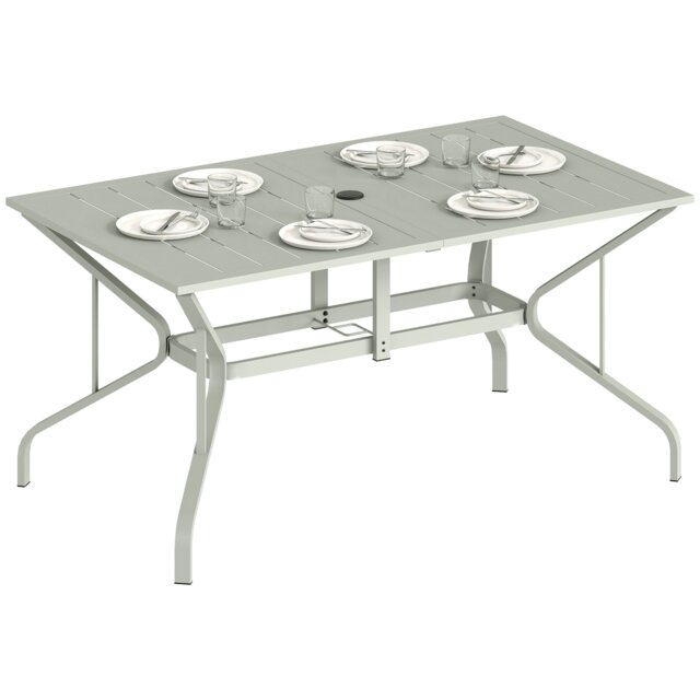 Outsunny Garden Dining Table with Steel Frame and Slatted Top, Light Grey Grey Light Grey 150 x 90 x 73 cm