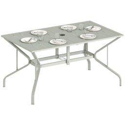 Outsunny Garden Dining Table with Steel Frame and Slatted Top, Light Grey Grey Light Grey 150 x 90 x 73 cm
