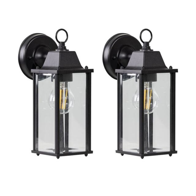 Set of 2 Chatham - Black & Glass Panelled Outdoor Wall Lantern Lights