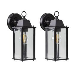 Set of 2 Chatham - Black & Glass Panelled Outdoor Wall Lantern Lights