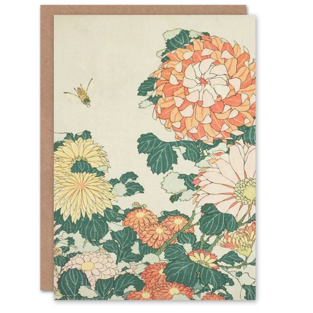Katsushika Hokusai Art Card Chrysanthemums And Bees