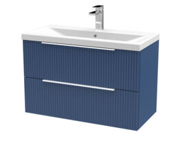 Balterley Fluted Wall Hung 2 Drawer Vanity Basin Unit with Ceramic Basin Blue Satin Blue