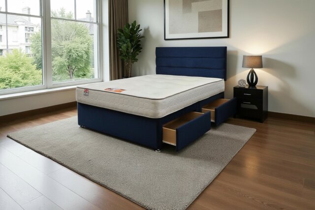 York Hybrid Sprung Orthopaedic Bed Set & Upholstered Headboard Plush