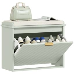 HOMCOM Shoe Storage Bench with Cushion and Flip-Drawer 62x26x47.5cm Green
