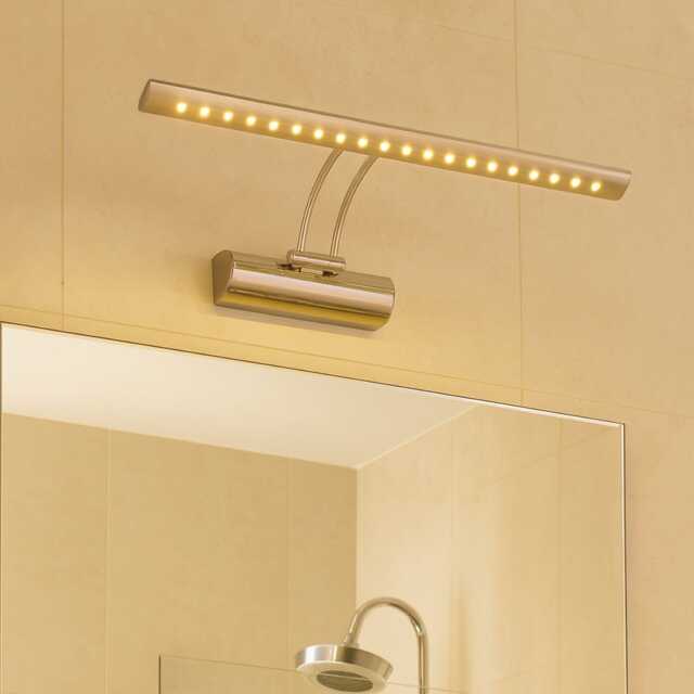 CGC Lighting Kat LED Satin Nickel Wall Light with Switch, 4W 4000K Silver Satin nickel Height: 17.5 cm Width: 40.5 cm Diameter: 5.2cm