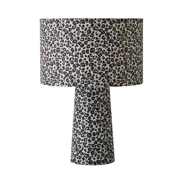 ValueLights Bertie Leopard Print Full Fabric Table Lamp Brown