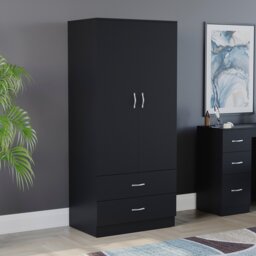 Vida Designs Riano 2 Door 2 Drawer Wardrobe With Shelf & Clothes Rail, Black
