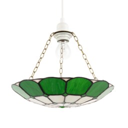 Dark Emerald Green and Opal White Tiffany Glass Pendant Lighting Shade Green Green 1