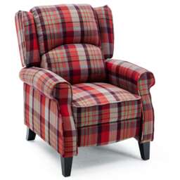 Eaton Wing Back Fireside Checkered Fabric Pushback Recliner Chair (Red)