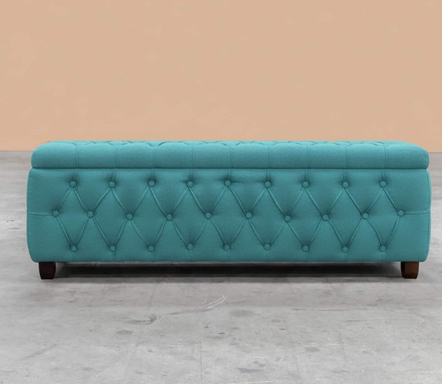 180cm Riga Ottoman Storage Box with Wooden Legs, Duck Egg Velvet Upholstered Chesterfield Storage Ottoman Box