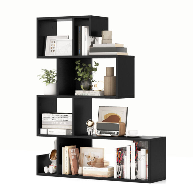 COSTWAY 5 Tier S Shaped Bookshelf Geometric Z Shelf Bookcase Modern Display Shelf