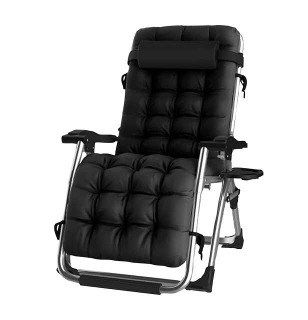 Groundlevel Luxury Gravity Garden Sun Lounger Relaxer Chair with Cushion Black Black