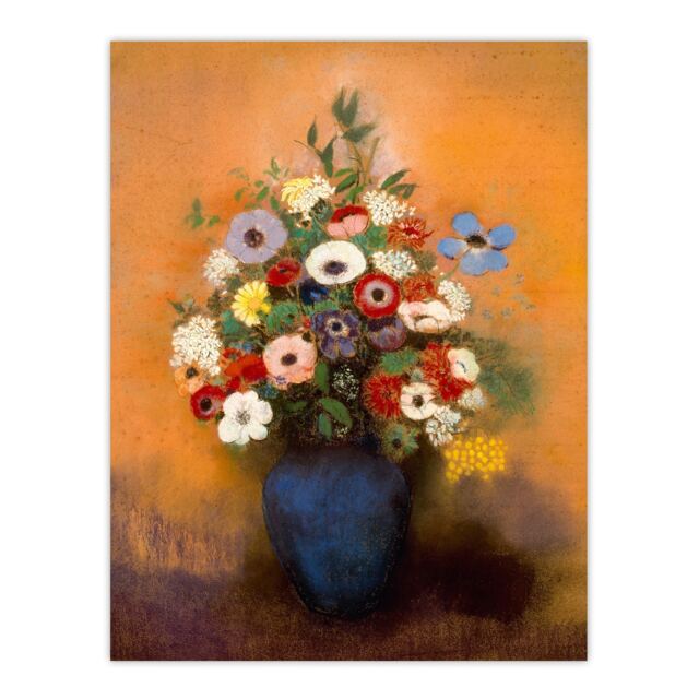"Anemones and Lilacs in Blue Vase Redon Vintage Huge Wall Art Poster Print 24X32"""