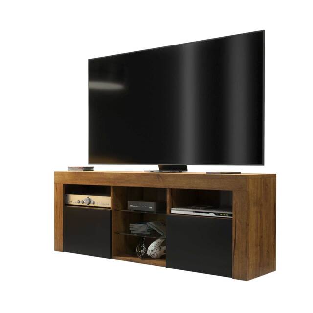 Mex Furniture 145cm TV Unit Oak Matt Black Matt Doors Storage Cabinet