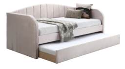 Pink Day Bed,Sofabed,Guest Trundle Fabric Upholstered Velour, Bed Frame Pink Single