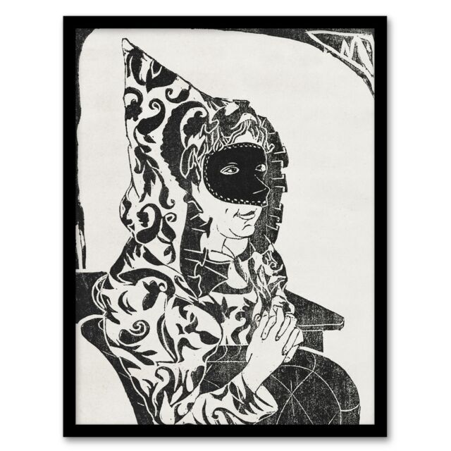 "Masked Woman with Cape Samuel J De Mesquita Framed Wall Art Print 12X16"""