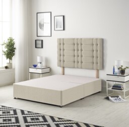 Astoria Divan Bed Base with 30 Inch Diamonte Button Headboard Tweed Fabric Brown Natural Single