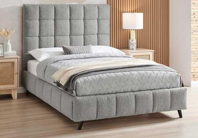 5ft King Size Grey,Tall Headend Headboard Soft Fabric Boucle Upholstered Bed Frame