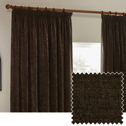 Yard Heavy Chenille Velvet Brown Pencil Pleat Curtains (W)168cm x (D)183cm Multi