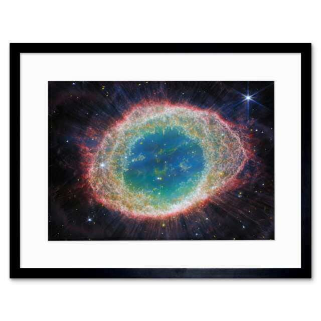 "NASA Webb Space Lovers Gift Ring Nebula Messier 57 9x7"" Black Framed Wall Art Print"