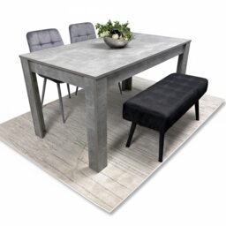 Grey Wooden Dining Table Set with 2 Chairs and 1 Bench Dining Kitchen Furniture