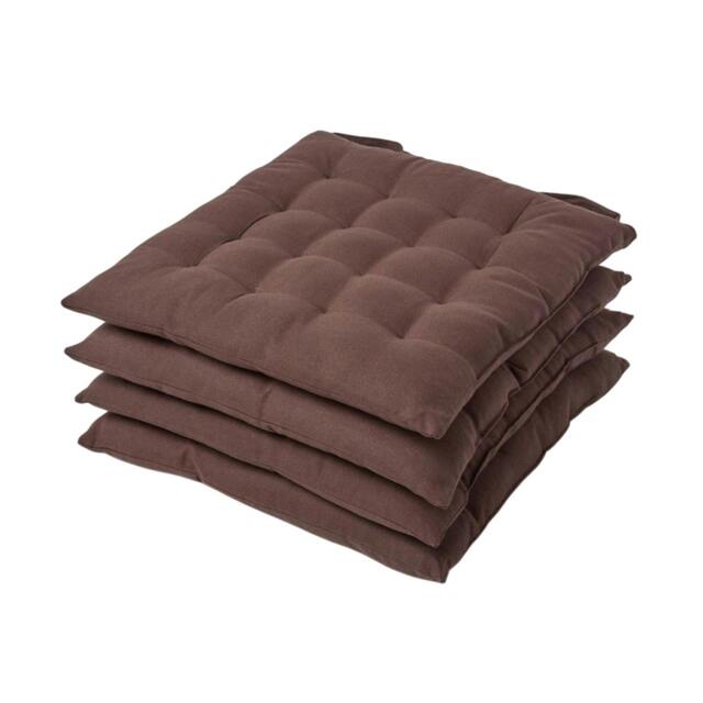 Homescapes 4 x Seat Pads Luxury Cotton Indoor Outdoor Garden Dining Cushion Brown 40 x 40 cm 4