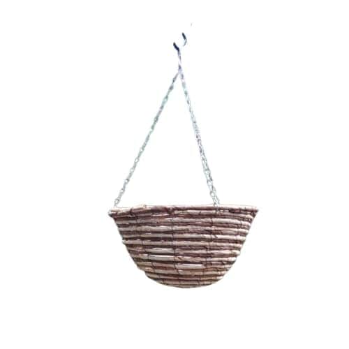 "Marco Paul Beige Rattan Hanging Planter 12"" Green"
